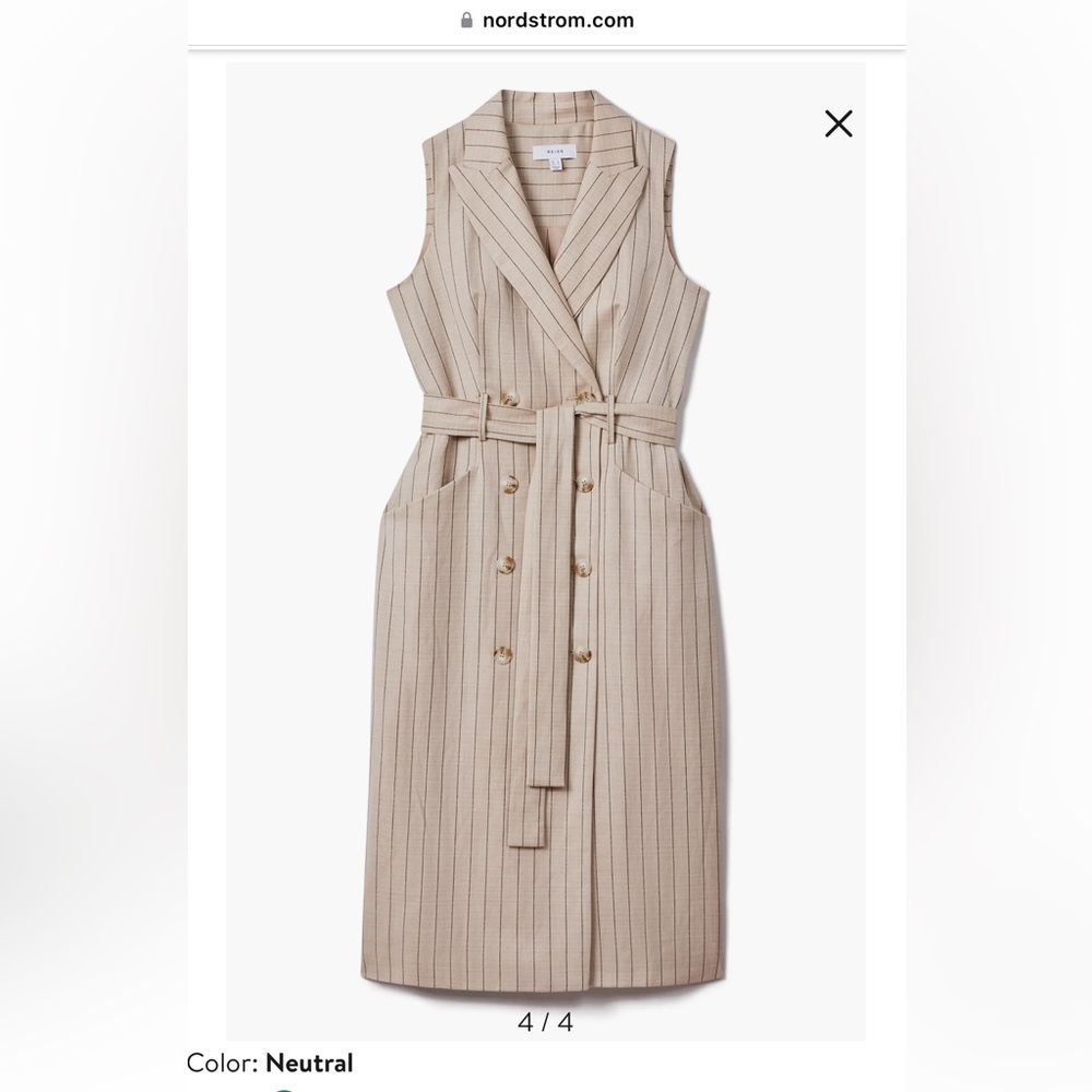 REISS ANDIEWOOL BLEND STRIPED DOUBLE BREASTED MIDI DRESS
